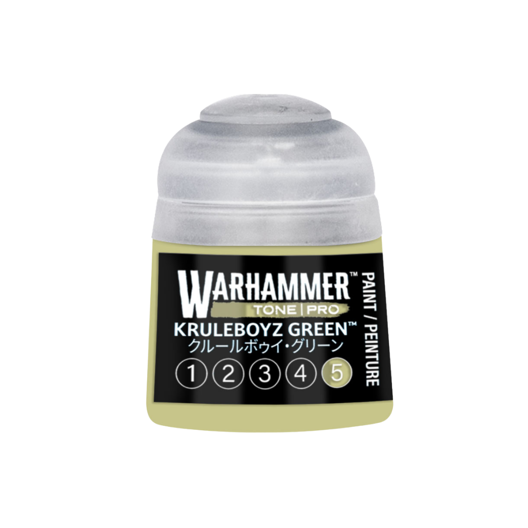 Warhammer Tone Pro Kruleboyz Green 12 ml miniature paints in five coordinated tones from dark to light.