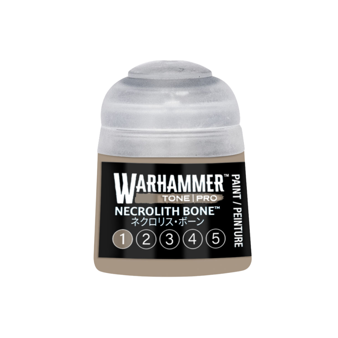 Warhammer Tone Pro Necrolith Bone 12 ml miniature paints in five coordinated tones from dark to light.