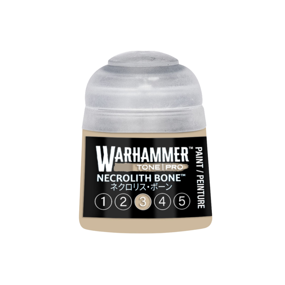 Warhammer Tone Pro Necrolith Bone 12 ml miniature paints in five coordinated tones from dark to light.