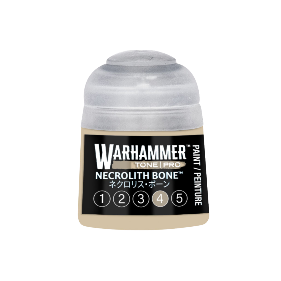 Warhammer Tone Pro Necrolith Bone 12 ml miniature paints in five coordinated tones from dark to light.