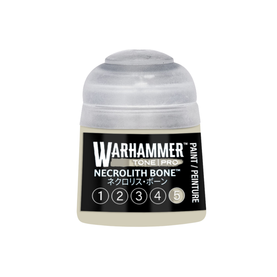Warhammer Tone Pro Necrolith Bone 12 ml miniature paints in five coordinated tones from dark to light.