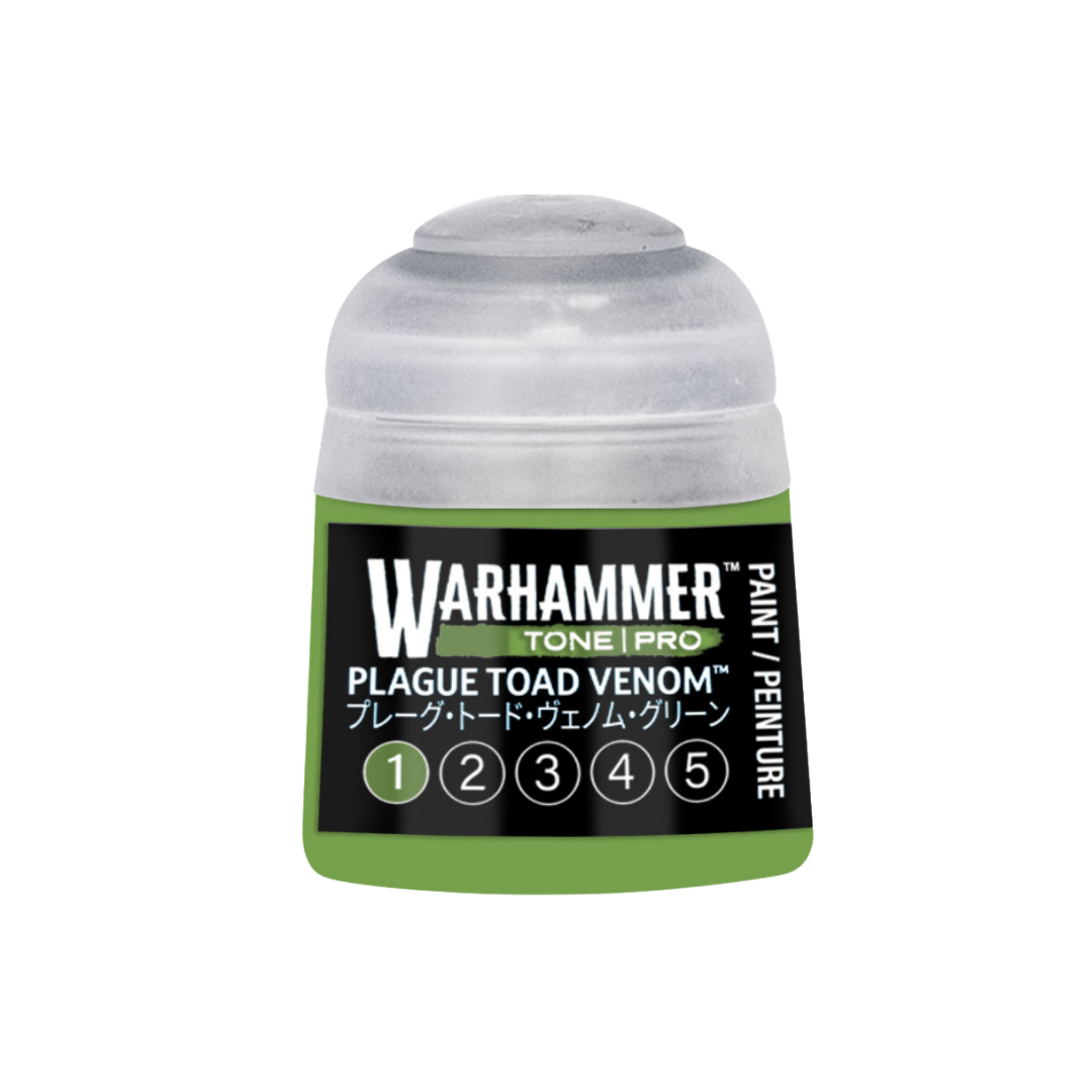 Warhammer Tone Pro Plague Toad Venom 12 ml miniature paints in five coordinated tones from dark to light.