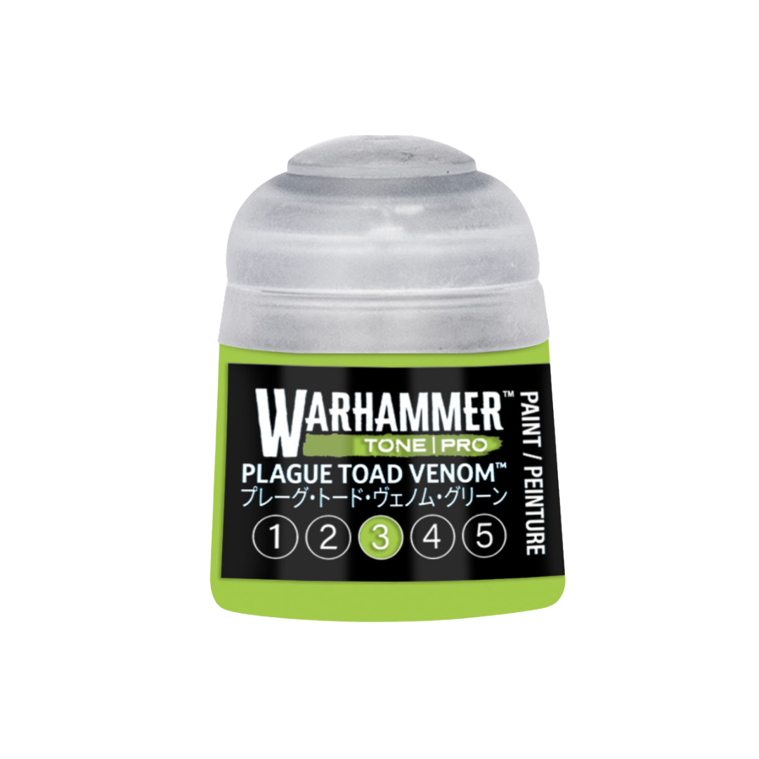 Warhammer Tone Pro Plague Toad Venom 12 ml miniature paints in five coordinated tones from dark to light.
