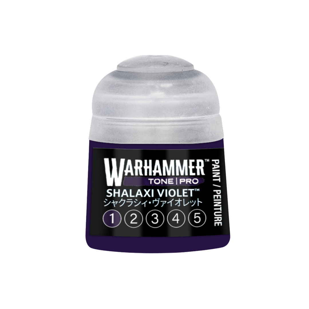 Warhammer Tone Pro Shalaxi Violet 12 ml miniature paints in five coordinated tones from dark to light.