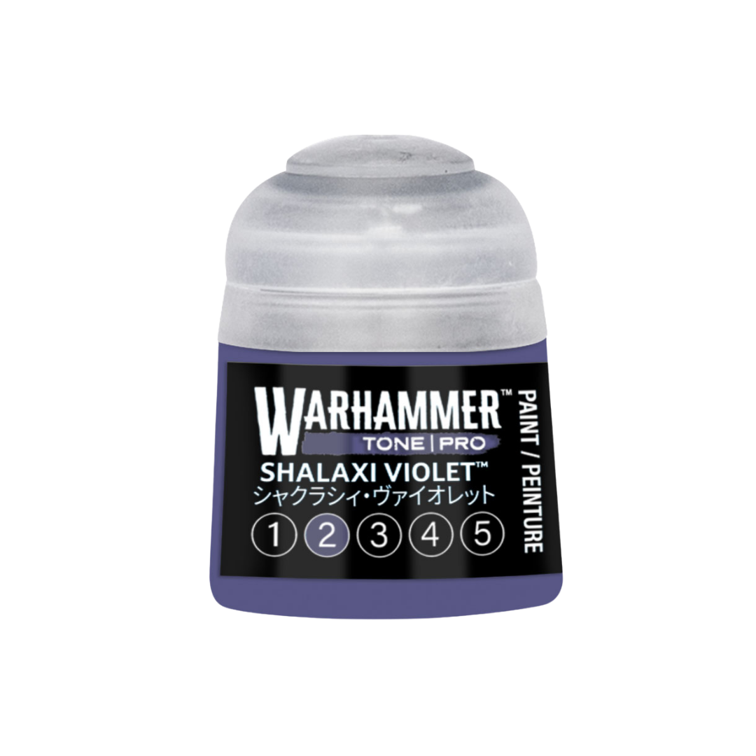 Warhammer Tone Pro Shalaxi Violet 12 ml miniature paints in five coordinated tones from dark to light.