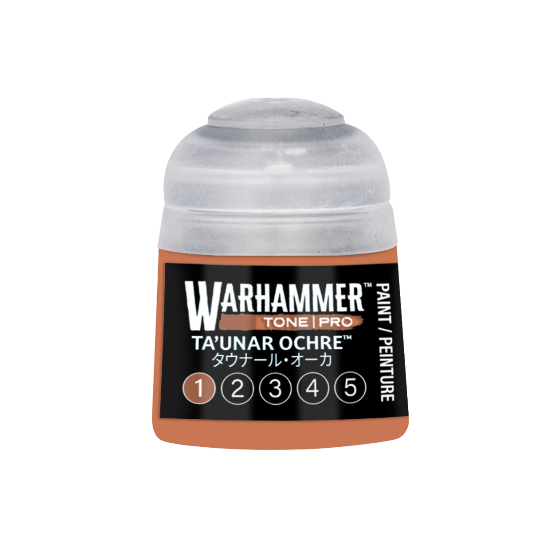 Warhammer Tone Pro Ta'unar Ochre 12 ml miniature paints in five coordinated tones from dark to light.