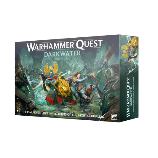 Warhammer Quest Darkwater box art showing heroes fighting corrupted foes in the Mortal Realms