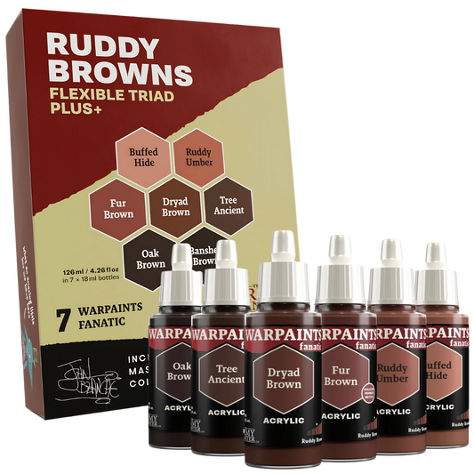 Warpaints Fanatic Flexible Triad Plus Ruddy Browns acrylic paint set, seven 18 ml bottles