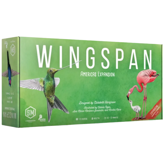 Wingspan Americas Expansion board game box featuring bird illustrations and official Stonemaier Games branding
