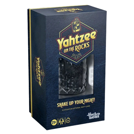 Yahtzee On The Rocks party dice game with shaker cup ice dice and coaster challenge cards