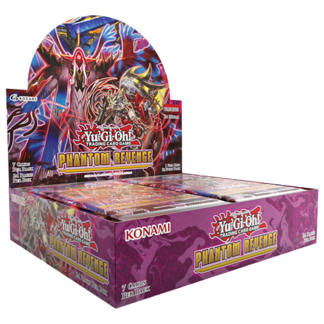 Yu-Gi-Oh! Phantom Revenge Booster box featuring Hecahands and Synchro Tuner themes, 24 packs per display box