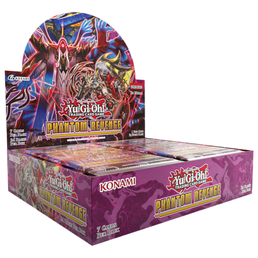 Yu-Gi-Oh! Phantom Revenge Booster box featuring Hecahands and Synchro Tuner themes, 24 packs per display box