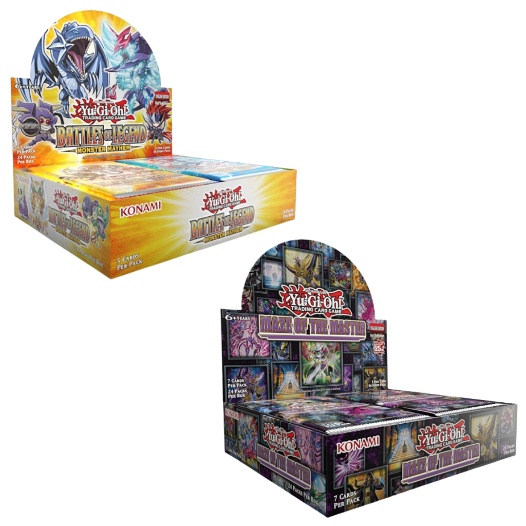 Yu-Gi-Oh Labyrinth of Legends Bundle featuring Maze of the Master and Battles of Legend Monster Mayhem booster displays