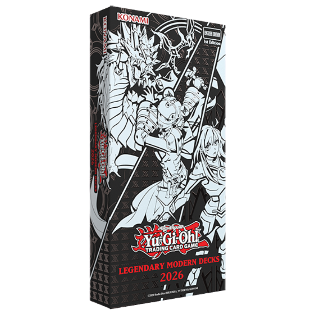 Yu-Gi-Oh Legendary Modern Decks 2026 box featuring Sky Striker, X Saber, and Mitsurugi ready to play decks