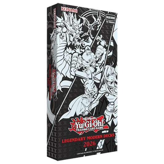 Yu-Gi-Oh Legendary Modern Decks 2026 box featuring Sky Striker, X Saber, and Mitsurugi ready to play decks