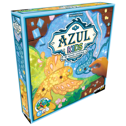 Azul Kids box front with colourful animal mosaic artwork, the bilingual edition from Asmodee Kids.