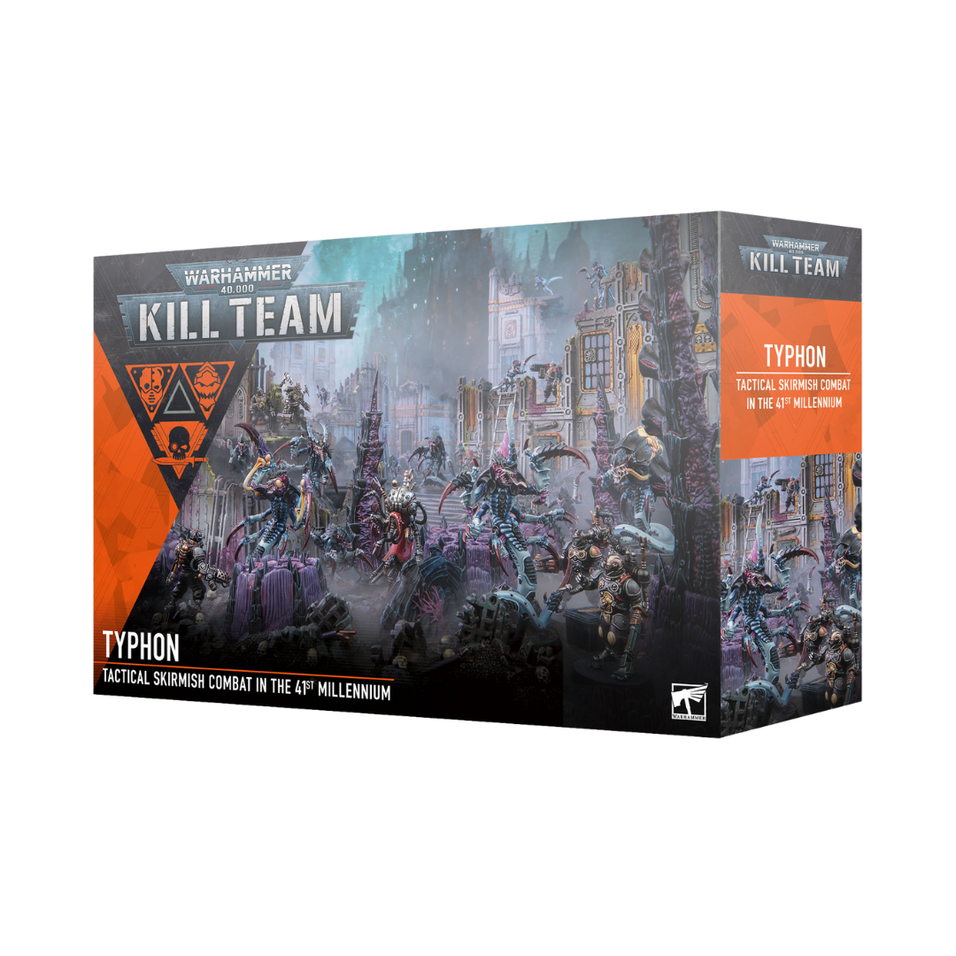 Warhammer 40k Kill Team Typhon box featuring 2 kill team to play. Tyranids and Adeptus Mechanicus miniatures for the ultimate tabletop gaming experience.
