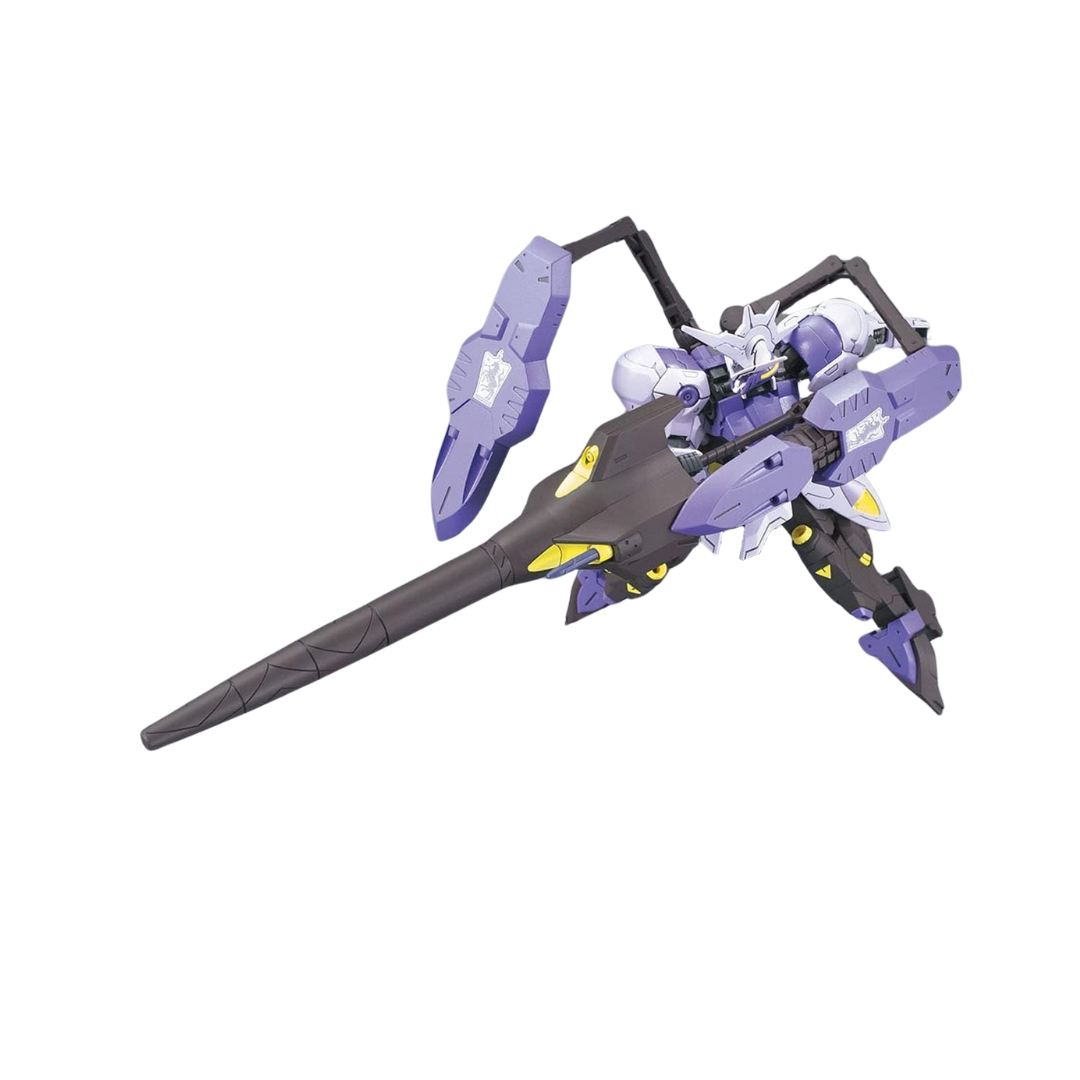 Bandai HG Gundam Kimaris Vidar model kit from Mobile Suit Gundam Iron-Blooded Orphans, featuring detailed parts, articulation, and signature weapons.