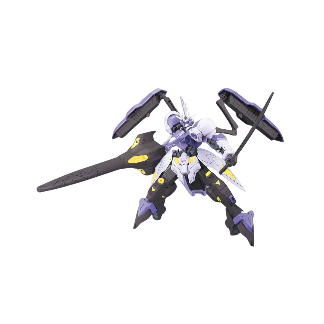 Bandai HG Gundam Kimaris Vidar model kit from Mobile Suit Gundam Iron-Blooded Orphans, featuring detailed parts, articulation, and signature weapons.