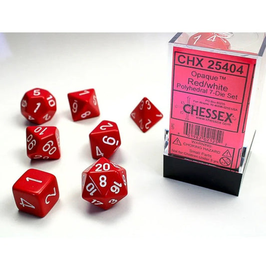 Chessex - 7PC - Opaque - Red/White Numbers