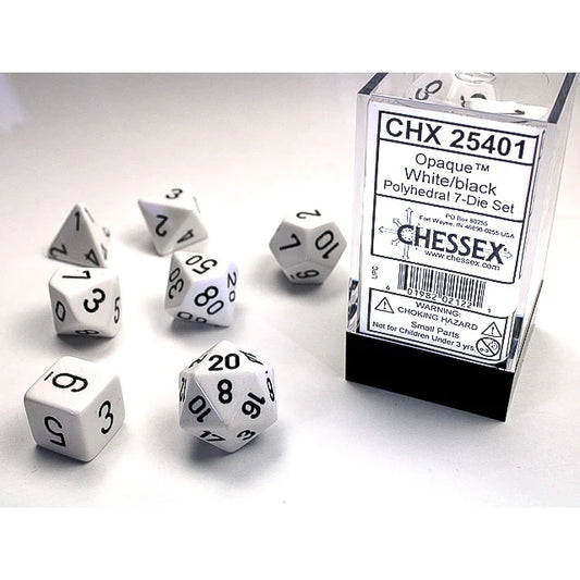 Chessex - 7PC - Opaque - White/Black Numbers