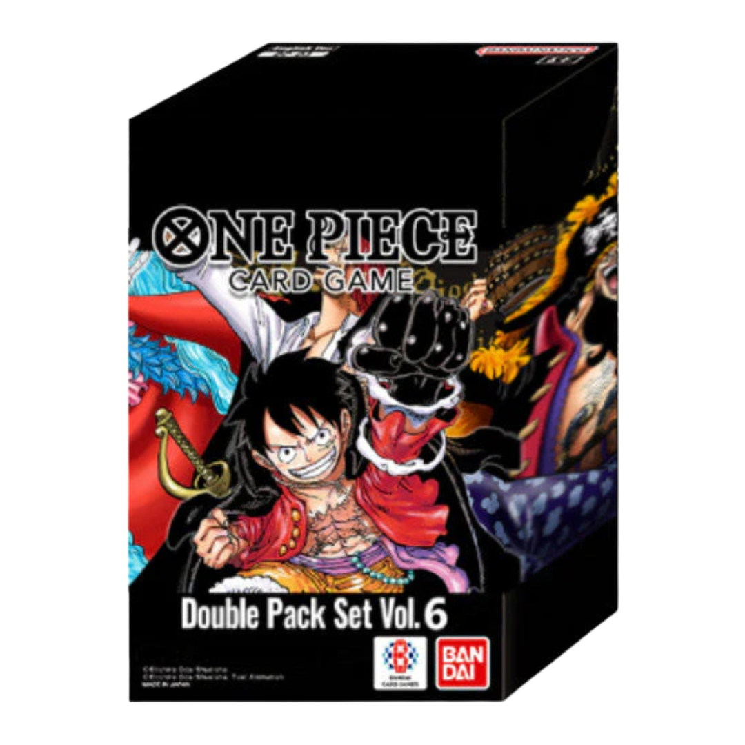 One Piece OP-09 Emperors in the New World Double Pack Volume 6 – This set includes two booster packs from the OP-09 Emperors in the New World series, each containing 12 cards, for a total of 24 cards. Also included is one exclusive promo card and a limited-edition Don!! card, making it a must-have for collectors and players looking to enhance their One Piece TCG decks with powerful and unique additions.