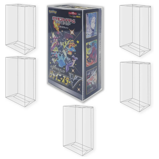 A 5-pack of Evoretro PET Protectors designed for Japanese Pokémon Special Booster Boxes, offering durable, transparent protection against dust and damage.