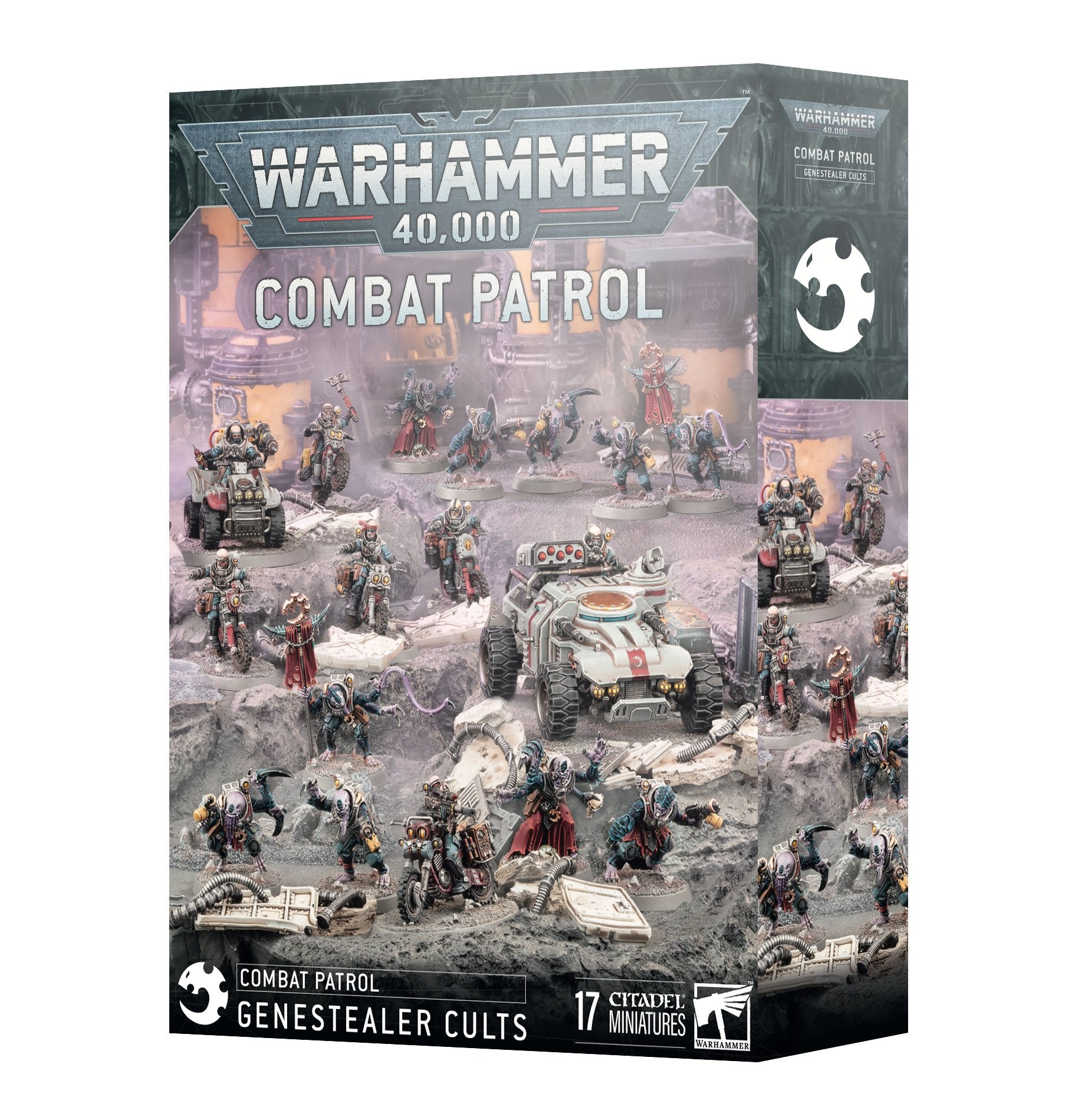 Genestealer Cults Combat Patrol box set with Jackal Alphus, Achilles Ridgerunner, Atalan Jackals, and Hybrid Metamorphs for Warhammer 40k.