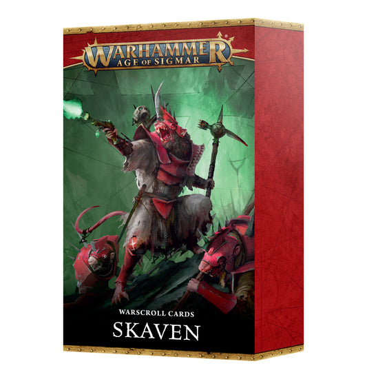 Skaven Warscroll Cards set for Warhammer Age of Sigmar, featuring 50 reference cards for unit stats, abilities, and Spearhead rules.