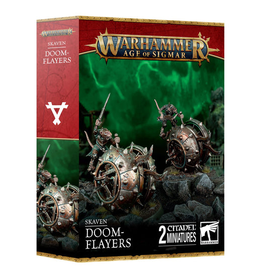 Two Skaven Doom-Flayers with choice of heads and arms for pilots, mounted on 50mm round bases.