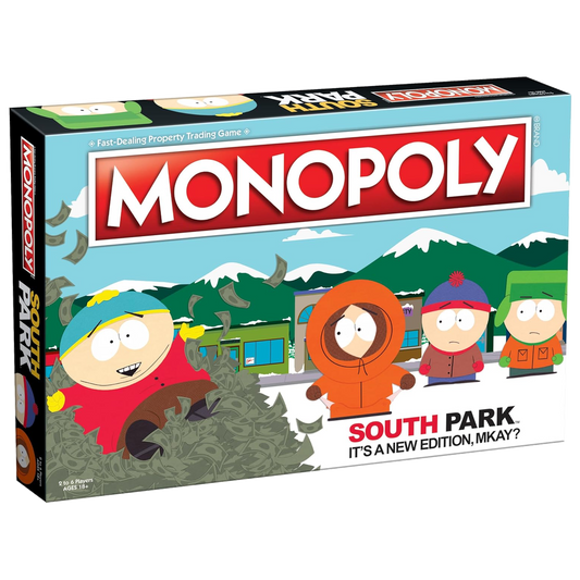 Monopoly: South Park box front with Cartman, Kenny, Stan and Kyle artwork, from The Op.