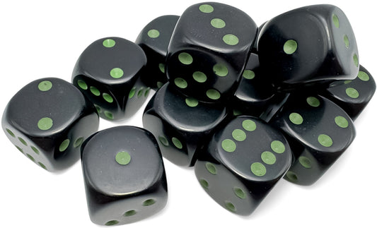 Chessex - 12D6 - Opaque - Black/Green Pips