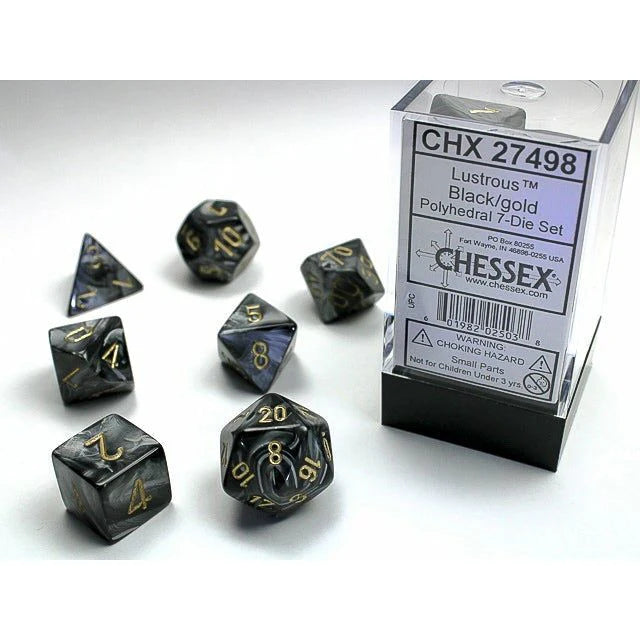 Chessex - 7PC - Lustrous - Black/Gold Numbers