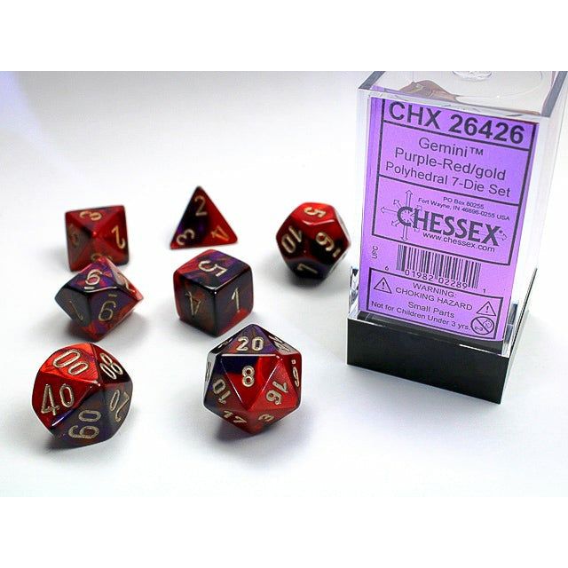 Chessex - 7PC - Gemini - Purple-Red/Gold Numbers