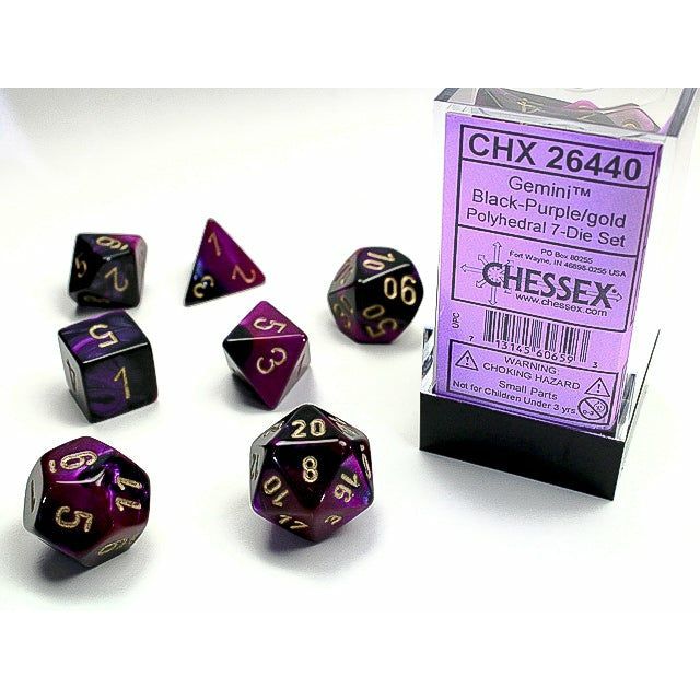 Chessex - 7PC - Gemini - Black-Purple/Gold Numbers