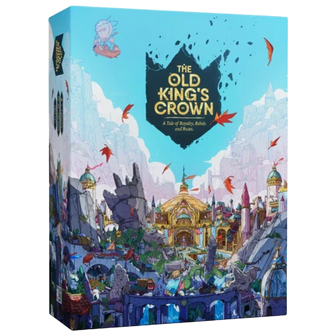 The Old King's Crown box front with illustrated kingdom artwork, a fantasy strategy game from Eerie Idol Games.