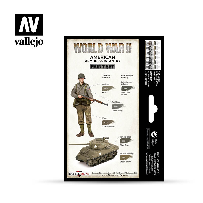 Vallejo - WWII Paint Set - Model Color - Wargame American - Set of 6