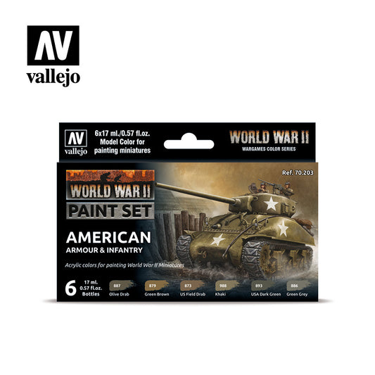 Vallejo - WWII Paint Set - Model Color - Wargame American - Set of 6