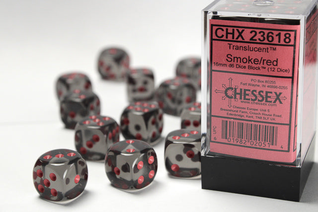 Chessex - 12D6 - Translucent - Smoke/Red Pips