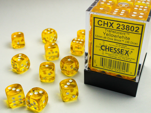 Chessex - 36D6 - Translucent - Yellow/White Pips