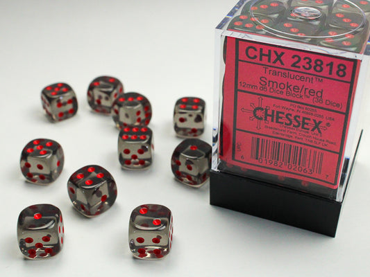 Chessex - 36D6 - Translucent - Smoke/Red Pips