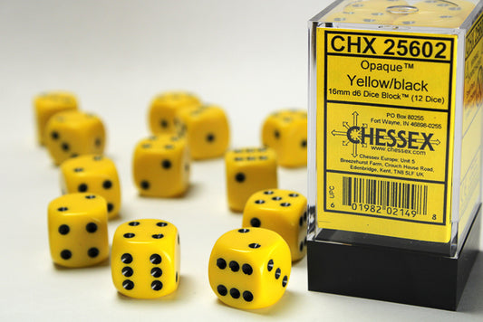 Chessex - 12D6 - Opaque - Yellow/Black Pips