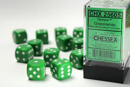 Chessex - 12D6 - Opaque - Green/White Pips