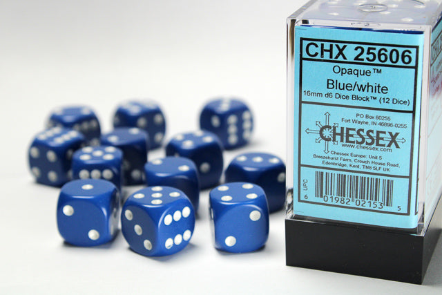 Chessex - 12D6 - Opaque - Blue/White Pips