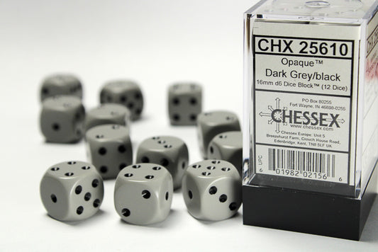 Chessex - 12D6 - Opaque - Dark Grey/Black Pips