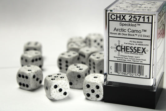 Chessex - 12D6 - Speckled - Arctic Camo/Black Pips