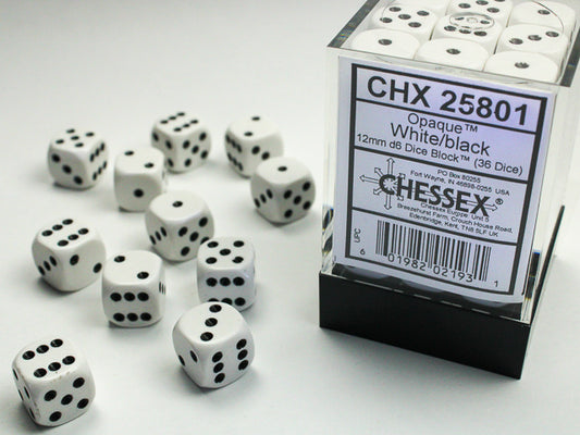 Chessex - 36D6 - Opaque - White/Black Pips