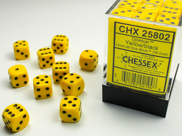 Chessex - 36D6 - Opaque - Yellow/Black Pips