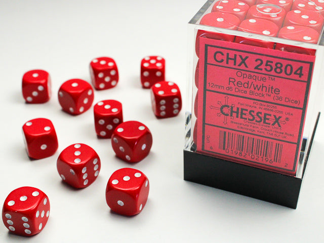 Chessex - 36D6 - Opaque - Red/White Pips