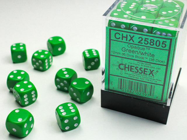 Chessex - 36D6 - Opaque - Green/White Pips